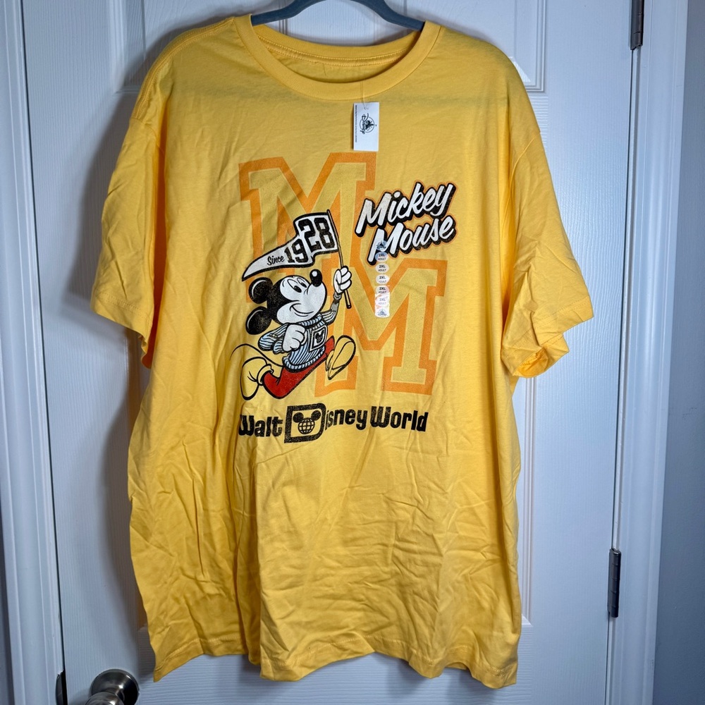 NWT. Disney Mickey Mouse pennant T-shirt 2XL. Mickey Mouse yellow tee pennant